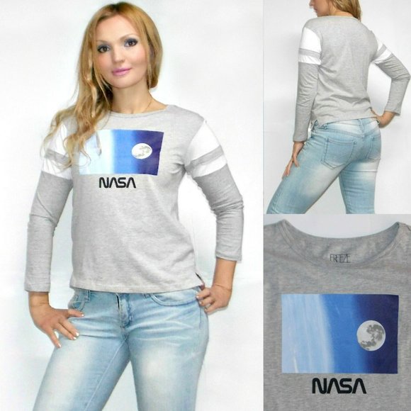 Freeze NASA "The Moon in Space" varsity stripe long sleeve T-shirt, M,L,XL - Picture 1 of 5